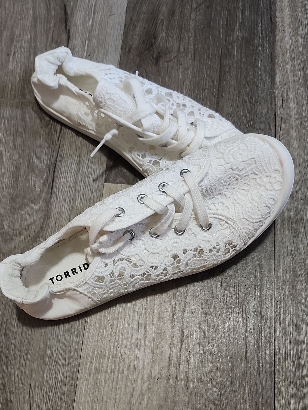 torrid White Lace-Up Crochet Sneakers